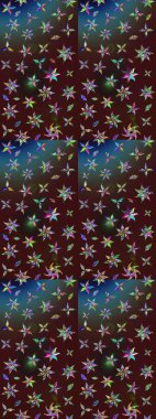 Çiçekli karalama şeklinde Raster çiçek deseni. Yumuşak, bahar çiçekli arka plan. Kahverengi ve mavi renkte çiçekler.