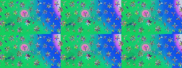 Yeşil ve mavi renkte çiçekler. Raster illüstrasyonu. Çizim çiçek deseni duvar kağıdı için kullanılabilir.