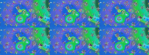 Suluboya tarzında mavi ve yeşil renklerde. Küçük çiçekli yay deseni çiz. Raster illüstrasyonu.