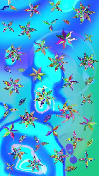 Mavi ve yeşil renklerde. Taslak dekoratif arka plan, çiçek mandala. Çiçek. Raster illüstrasyonu.