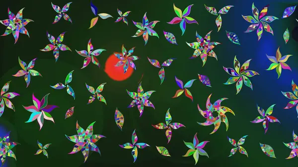 Mavi ve yeşil renkli Asya tekstili. Raster illüstrasyonu. Suluboya çiçekli çiçek deseni.