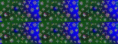 Sevimli çiçek raster deseni. Yeşil ve mavi renkte çiçekler. Renkli Bahar Teması eskiz kalıbı. Düz Çiçek Elementleri Tasarımı.