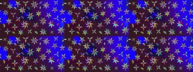 Kahverengi ve mavi zarif küçük çiçekler ve kahverengi ve mavi renkli komik böcekler, raster desen, illüstrasyon.