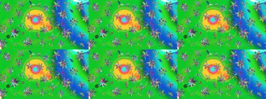 Raster illüstrasyonundaki çiçek desenli çizim. Yeşil ve mavi renkte çiçekler. Renkli Bahar Teması eskiz kalıbı. Düz Çiçek Elementleri Tasarımı.