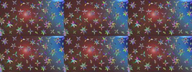 Raster illüstrasyonundaki çiçek desenli çizim. Kahverengi ve mavi renklerde. Güzel kumaş deseni. Raster illüstrasyonu.