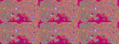 Çiçekli karalama şeklinde Raster çiçek deseni. Yumuşak, bahar çiçekli arka plan. Pembe ve kahverengi renkte çiçekler.