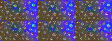 Çiçekli eskiz deseni. Suluboya çizimi. El çizimi. Mavi ve kahverengi renkte çiçekler.