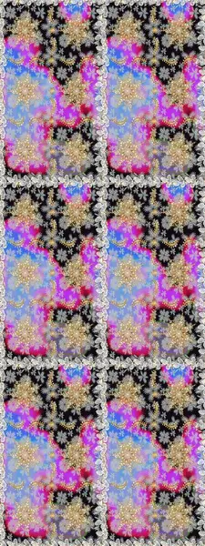 Çizgi sanatı tasarım şablonu için kusursuz sınır. Davetiyeler, kartlar, web sayfası için Raster illüstrasyon. Gri renklerdeki altın element. Altın desenli çiçek dekoru. Doğu tarzı ögesi.