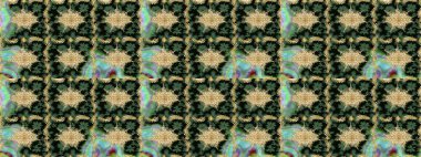 Yeşil renkli, altın elementli Raster eskiz deseni. Tasarım için Damask çizim deseni.