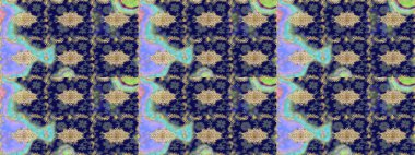 Altın çiçekli eskiz deseni. Mavi renkte altın bir element. Damask arkaplanı. Barok tarzında altın çiçekli süs..