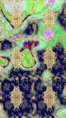 Tarafsız renklerde altın element. Damask çizimi tekrarlanıyor. Doku arka planında altın duvar kâğıdı. Barok tarzında altın çiçekli süs..