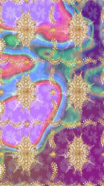 Tarafsız renklerde altın elementlerle Raster eskiz deseni. Tasarım için Damask çizim deseni.