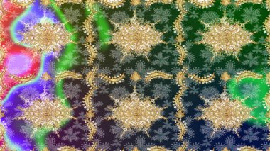 Skeç raster arka planı. Yeşil renkler üzerine grafiksel modern çizim deseni. Çiçek desenli çizim. Duvar kâğıdı barok, İspanyol kumaşı.