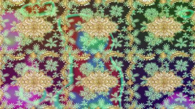 İslam tasarımı. Eskiz desenli oryantal süs. Çiçek kiremitleri. Altın elementlerle nötr renklerde altın desen. Raster altın tekstil baskısı.