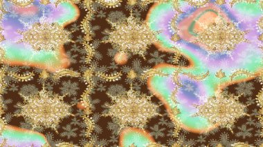 Kahverengi renkte altın bir element. Damask arkaplanı. Altın çiçekli eskiz deseni. Barok tarzında altın çiçekli süs..