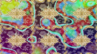 Süslü raster dekorasyonu. Altın elementlerle nötr renklerde altın desen. Barok biçiminde duvar kağıdı tasarımı için şablon çizimi arkaplanı.