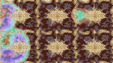 Mor renklerde altın desenli, altın elementli. Barok tarzında eskiz oryantal süsü. Geleneksel klasik altın desen. Raster doğulu süsü.