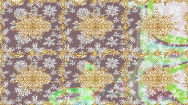 Altın elementlerle nötr renklerde altın desen. Arkaplan, kumaş, altın duvar kağıdı. Raster Golden eskiz kalıbı. Düz elle çizilmiş vintage koleksiyonu.