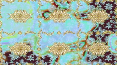 Raster illüstrasyonu. Tarafsız renklerde altın elementlerle çizim. Klasik Raster altın desenini çiz. Klasik klasik klasik arka plan. Geleneksel oryantasyon süsü.