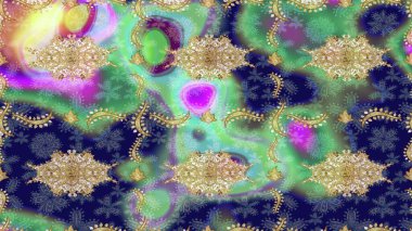 Geleneksel oryantasyon süsü. Klasik raster mavisi ve altın desenli çizim. Klasik vintage arkaplan.