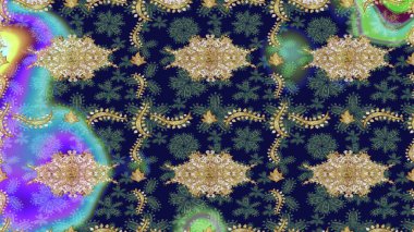 Çiçek süslemeli Raster eskiz deseni. Doğu tarzında klasik tasarım öğesi. Süslü dantel iz sürücü. Gri renkli geleneksel Arapça dekor. Duvar kağıdı için altın süslü illüstrasyon.