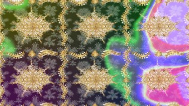 Raster illüstrasyonu. Doğum günü kartı, davetiye ya da afiş için iyidir. Tarafsız renklerde altın. Ortaçağ çiçek desenini çiz. Dekoratif simetri arabesk.