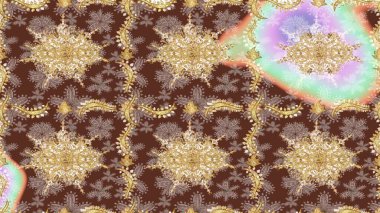 Skeç raster arka planı. Kahverengi renklerde altın elementler. Şık bir grafik desen. Duvar kâğıdı barok, İspanyol kumaşı. Çiçek deseni.