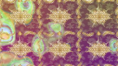 Klasik çiçek dokusu. Altın şablon. Bej renkli Royal retro. Eskiz kalıbı altın elementler. Raster illüstrasyonu. Kart, duvar kağıdı, ambalaj, tekstil için klasik tasarım.