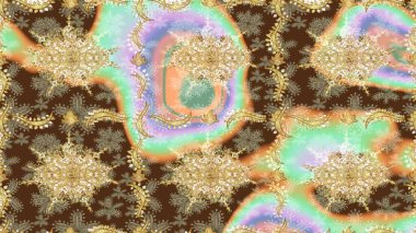 Kahverengi renkli geleneksel Arap dekoru. Çiçek süslemeli Raster eskiz deseni. Süslü dantel iz sürücü. Doğu tarzında klasik tasarım öğesi. Duvar kağıdı için altın süslü illüstrasyon.