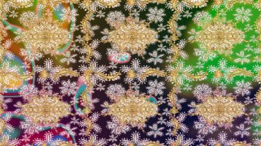 Tarafsız renklerde altın elementlerle çizim. Geleneksel oryantasyon süsü. Klasik Raster Golden eskiz kalıbı. Klasik vintage arkaplan.