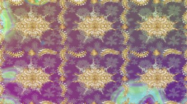 Mor renklerde altın çiçekli eşkal deseni. Raster geometrik arka plan. Altın renkli çizim çizimi. Senin tasarımın için, duvar kağıdı..