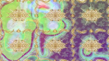 Ortaçağ çiçek desenini çiz. Raster illüstrasyonu. Doğum günü kartı, davetiye ya da afiş için iyidir. Dekoratif simetri arabesk. Tarafsız renklerde altın.