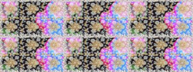 Altın desenli çiçek dekoru. Çizgi sanatı tasarım şablonu için kusursuz sınır. Gri renklerdeki altın element. Davetiyeler, kartlar, web sayfası için Raster illüstrasyon. Doğu tarzı ögesi.