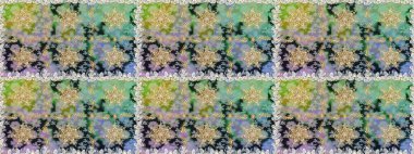 El yapımı dekoratif çerçeve, albüm kapağı, tebrik kartı, klasik Art deco tarzı. Raster soyut çiçek çelengi altın karalama fantezi yaprakları ve gri renkli çiçekler.