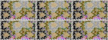 Parlak dantel, stilize çiçekler, şal desenli. Raster. Gri renklerde, altın elementlerle kusursuz desen. Kusursuz altın desenli bukleler. Doğu tarzı arabesk. Zarif altın deseni aç.