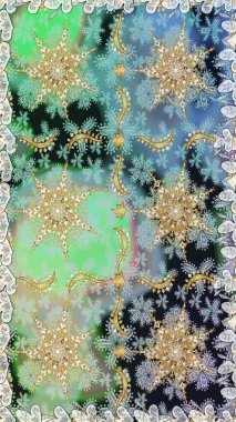 Çizgi sanatı tasarım şablonu için kusursuz sınır. Davetiyeler, kartlar, web sayfası için Raster illüstrasyon. Doğu tarzı element. Tarafsız renklerde altın element. Altın çizgili çiçek dekoru.