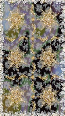 Paisleys zarif çiçek desenli dikdörtgen arka plan duvar kâğıdı illüstrasyonlu klasik stil, modern 3D çizgili sanat altın ve gri desenli çiçek yaprakları ve süslemeleri..