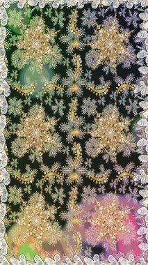 Paisleys zarif çiçek desenli dikdörtgen arka plan duvar kâğıdı illüstrasyonlu klasik stil, modern 3D çizgili sanat altın ve gri desenli çiçek yaprakları ve süslemeleri..