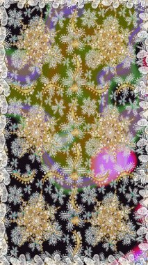 Gri renklerde, altın elementlerle kusursuz desen. Klasik klasik klasik arka plan. Klasik raster sarısı, kusursuz desen. Geleneksel oryantasyon süsü.