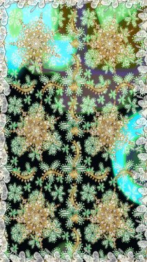 Raster illüstrasyonu. Tarafsız renklerde, altın elementlerle klasik, pürüzsüz desen.