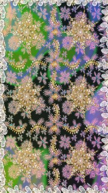 Paisleys zarif çiçek desenli dikdörtgen arka plan duvar kâğıdı illüstrasyonlu klasik stil, modern 3D çizgili sanat altın ve gri desenli çiçek yaprakları ve süslemeleri..