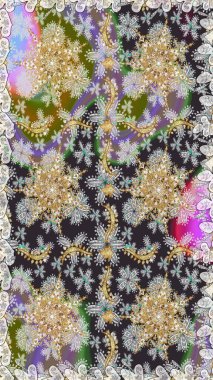 Paisleys zarif çiçek desenli dikdörtgen arka plan duvar kâğıdı illüstrasyonlu klasik stil, modern 3D çizgili sanat altın ve gri desenli çiçek yaprakları ve süslemeleri..