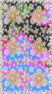 Damask altın soyut çiçek nötr renklerde pürüzsüz desen. Süslü dekorasyon. Raster illüstrasyonu.