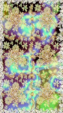 Kusursuz ortaçağ çiçek deseni. Doğum günü kartı, davetiye ya da afiş için iyidir. Tarafsız renklerde altın. Dekoratif simetri arabesk. Raster illüstrasyonu.