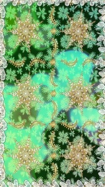 Geleneksel klasik altın desen. Altın elementlerle yeşil renklerde altın desen. Raster oryantal süs. Barok tarzında kusursuz bir doğulu süsü..