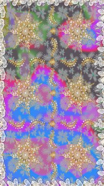 Geleneksel raster ve altın desen. Damask pürüzsüz süsü. Gri renkler üzerinde klasik oryantal desen.