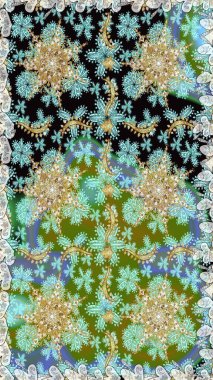 El yapımı dekoratif çerçeve, albüm kapağı, tebrik kartı, klasik Art deco tarzı. Raster soyut çiçek çelengi altın karalama fantezi yaprakları ve tarafsız renklerde çiçek.