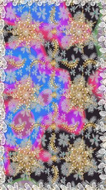 Süslü raster dekorasyonu. Lüks, kraliyet ve Viktorya dönemi konsepti. Gri renklerdeki altın element. Klasik barok çiçekli desenli altın renginde gri renkte..