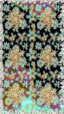 Raster soyut çiçek çelengi altın karalama fantezi yaprakları ve tarafsız renklerde çiçek. El yapımı dekoratif çerçeve, albüm kapağı, tebrik kartı, klasik Art deco tarzı.