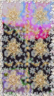 Gri renkli ve altın elementli geleneksel altın sarısı desen. Barok tarzında kusursuz bir doğulu süsü..